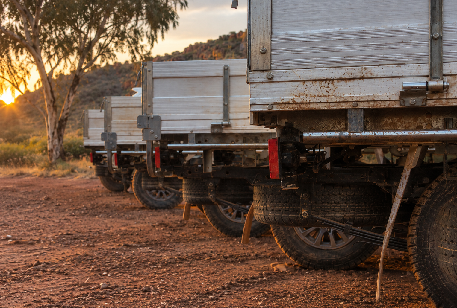 Fleet of trucks at a remote WA depot